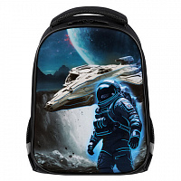Ранец BRAUBERG KIDS START, 1 отделение, 2 кармана, "Space conqueror", СВЕТЯЩИЙСЯ, 35х26х13 см, 274408