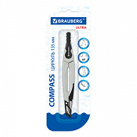 Циркуль с защитным колпачком BRAUBERG ULTRA, 135 мм, графитовый, блистер, 210817