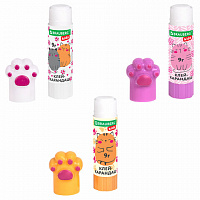 Клей-карандаш "Лапки" Cat Paw 9 г, фигурный колпачок, 3 шт. на блистере, BRAUBERG KIDS, 271982