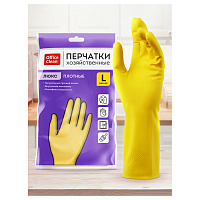 Перчатки резиновые хозяйственные OfficeClean ЛЮКС, многоразовые, хлопчатобумажное напыление, плотные, р.L, желтые, пакет с европодвесом
