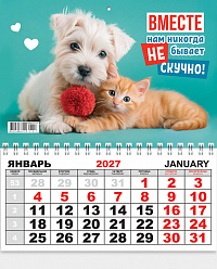 Одноблочный настенный календарь на 2027 год "Кошка и собака"  КММ-27-017