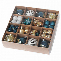 Шары новогодние ёлочные НАБОР 56 предметов "Magic Box", бирюзовый/золото, пластик, ЗОЛОТАЯ СКАЗКА, 592174