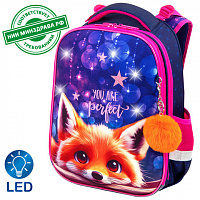 Ранец BRAUBERG PREMIUM, 2 отделения, с брелком, "Cute fox", LED ЛАМПОЧКИ, 38х29х16 см, 272019