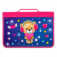 Папка для труда на молнии BRAUBERG А4 с ручкой, 1 отделение, картон, органайзер, "Smiling bear", 270990