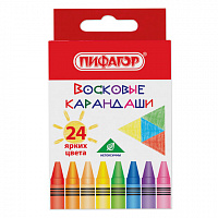 Восковые мелки ПИФАГОР "СОЛНЫШКО", НАБОР 24 цвета, 227281