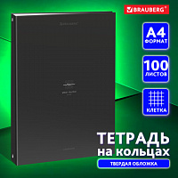 Тетрадь на кольцах БОЛЬШАЯ 210х305мм А4, 100л, обложка картон, клетка, BRAUBERG, Rhythm, 405407
