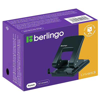 Дырокол Berlingo "Universal" 40л., металлический, черный, с линейкой