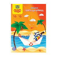 Цветная бумага мелованная А4, Мульти-Пульти, 16л., 16цв., в папке, "Приключения Енота"