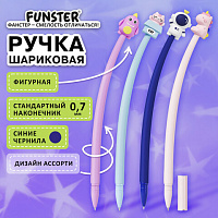 Ручка фигурная силиконовая шариковая FUNSTER "SILICONE MIX", СИНЯЯ, корпус ассорти, узел 0,7 мм, линия письма 0,35 мм, 144370