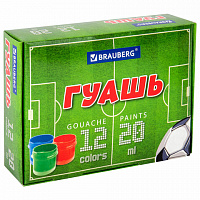 Гуашь BRAUBERG "Футбол" 12 цветов по 20 мл, 192566