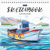 Блокнот SKETCHBook А5 72 листа Hatber 40 крафт+32 офсет 200*200 мм без линовки жёсткая подложка на гребне на резинке Морская прогулка