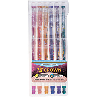 Набор гелевых ручек Crown "Glitter Metal Jell" 6шт., 06цв., 1,0мм, с блестками, ПВХ уп., европодвес