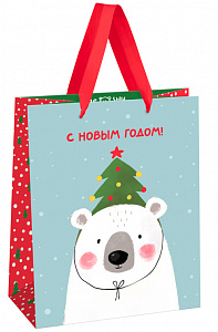 Пакет подарочный 18*23*10см MESHU "Happy bear", фольга, блестки,   матовая ламинация