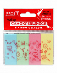 Стик с липким слоем набор 4 штуки по 20 листов 20*50 мм Profit Проф-Пресс ПАСТЕЛЬ  ЗС-1560