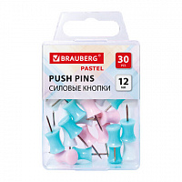 Силовые кнопки-гвоздики BRAUBERG PASTEL, пастельные цвета, 30 штук, 12мм, 272756