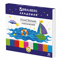 Пластилин классический BRAUBERG "АКАДЕМИЯ", 30 цветов, 600 г, со стеком, ВЫСШЕЕ КАЧЕСТВО, 105900