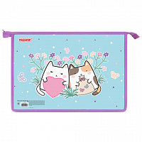 Папка для тетрадей ПИФАГОР А4, 1 отделение, картон/пластик, на молнии, Cat friends, 272127