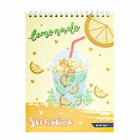 Скетчбук на спирали А5 60 листов ALINGAR Lemonade 100 г/м2 офсет жёсткая подложка мелованный картон  AL-10666