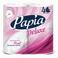 Бумага туалетная быт., спайка 4 шт., 4-слойная (4х16 м), PAPIA DELUXE, белая, 5062185