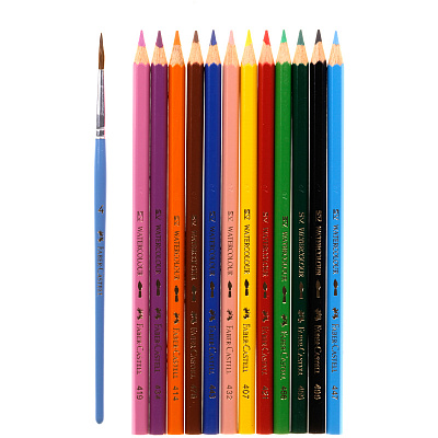 Карандаши акварельные Faber-Castell, 12цв+кисть, картон, европодвес