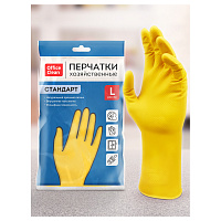 Перчатки резиновые хозяйственные OfficeClean Стандарт, прочные, разм. L, желтые, пакет с европодвесом