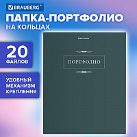 Папка-портфолио универсальная, 4 кольца, 20 файлов 10 вкладышей, 7БЦ матовая, BRGAUBERG, 117554