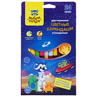 Карандаши цветные Мульти-Пульти "Енот в космосе", 24цв., 12шт., двусторонние, утолщенные, заточен., европодвес