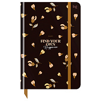 Ежедневник недатированный А5, 136л., 7БЦ BG "Flowery. Black", глянцевая ламинация, отд.фольгой
