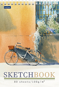 Блокнот SKETCHBook А5 80 листов Hatber без линовки жёсткая подложка на гребне 100 гр/м Велосипед  077569