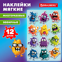 Наклейки зефирные BRAUBERG CUTE MONSTERS, многоразовые, 10*15 см, 666055