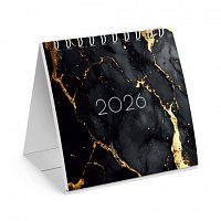Календарь-домик настольный на гребне, 2026г, BRAUBERG, 101х101мм, Black marble, 117279