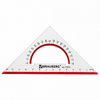 Треугольник пластиковый, угол 45, 13 см, BRAUBERG "Crystal", с транспортиром, прозрачный, с выделенной шкалой, 210293