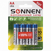 Батарейки АА щелочные LR6 1,5V SONNEN Super Alkaline блистер  451085