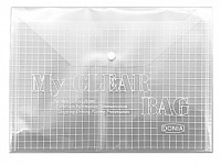 Папка конверт пластик на кнопке А4 "CLEAR" 31.7х23 см, прозрачная тонированная в клетку 180 мкр  DJ-399