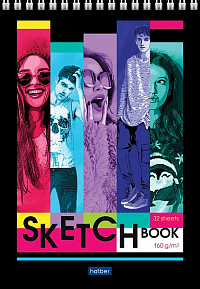 Блокнот SKETCHBook А5 32 листа Hatber Zoom Faces с пошаговыми эскизами на обороте твёрдая подложка на гребне 160 г/м2  077528