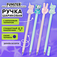 Ручка с акриловым топпером шариковая FUNSTER "ACRYL MIX", СИНЯЯ, ассорти, пишущий узел 0,7 мм, линия письма 0,35 мм, 144380
