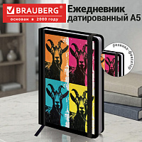 Ежедневник датированный 2027 с резинкой 145х203 мм, А5, BRAUBERG, твердый, "Funny goat", 117821