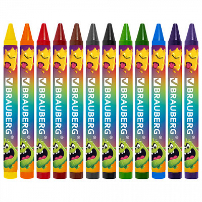 Восковые мелки BRAUBERG CUTE MONSTERS, 12 цветов, 273238