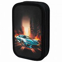 Пенал ЮНЛАНДИЯ, 3 отделения, картон с эффектом soft-touch, 19х11 см, Fire car, 272267