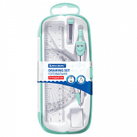 Готовальня BRAUBERG SCHOOL KIT, 9 предметов, циркуль 125 мм, чертежные принадлежности, мятный цвет, 210716
