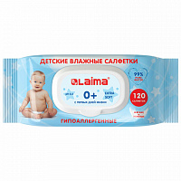Салфетки влажные 120 шт., ДЕТСКИЕ, универсальные, с пластиковым клапаном, LAIMA "Kids", 128079