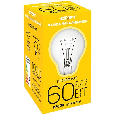 Лампа накаливания Старт Б 60W, E27, прозрачная
