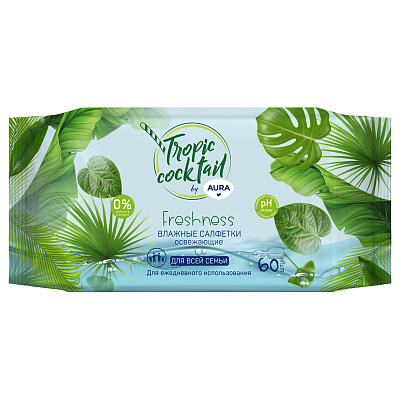 Салфетки влажные Aura "Tropic coctail", 60шт., освежающие