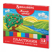 Пластилин классический BRAUBERG "МАГИЯ ЦВЕТА", 12 цветов, 240 г, со стеком, высшее качество, картонная упаковка, 103357
