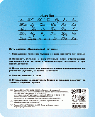 Тетрадь 12 листов А5 скрепка линейка КФОБ "Великолепная пятёрка"  005347