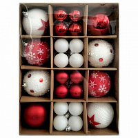 Шары новогодние ёлочные НАБОР 40шт, 8см/4 см, "Red&White", красные/белые, пластик, ЗОЛОТАЯ СКАЗКА, 592167