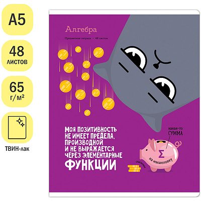 Тетрадь предметная 48л. ArtSpace "Котоцинизм" - Алгебра, ТВИН-лак