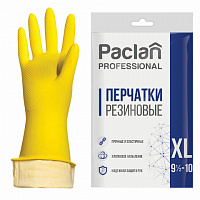 Перчатки хозяйственные латексные, х/б напыление, размер XL (очень большой), желтые, PACLAN "Professional"