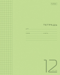 Тетрадь 12 листов A5 скрепка клетка ПЛАСТИКОВАЯ обложка ЗЕЛЁНАЯ Hatber  083406