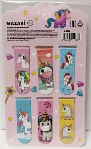 Закладки для книг МАГНИТНЫЕ набор 6 штук Единорожки 5.8*2 см MAZARI  M-3374